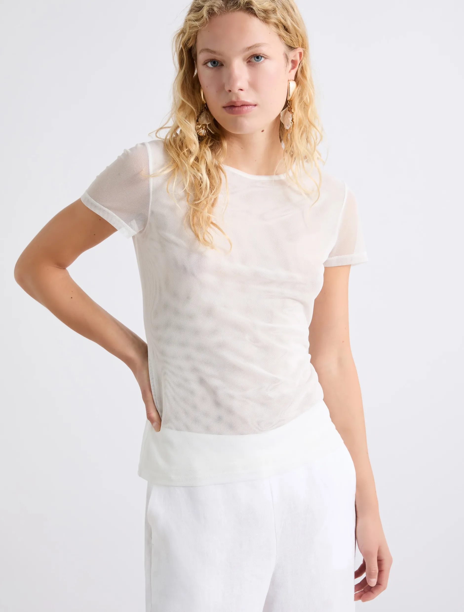 T-shirt in tulle stretch - BIANCO