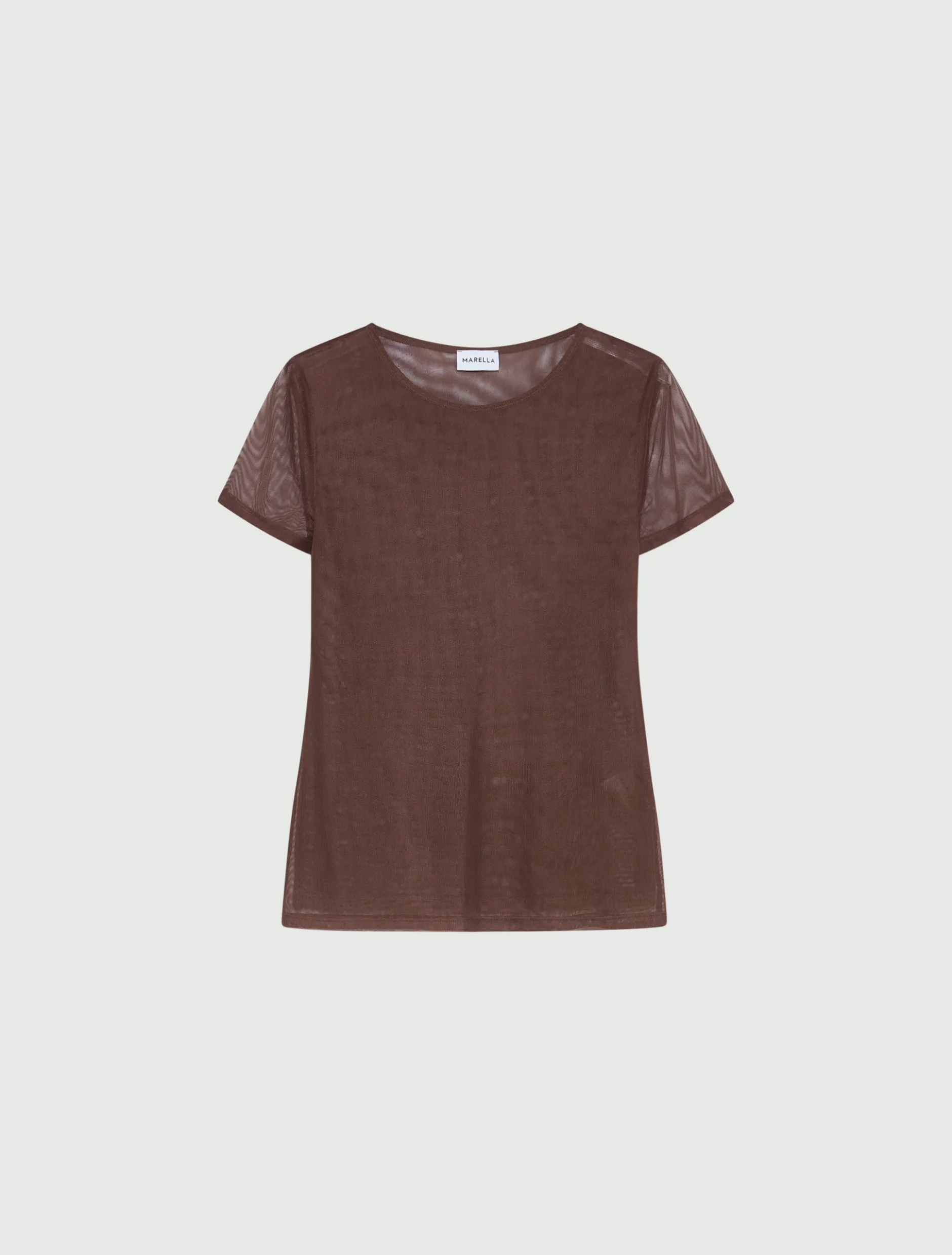 T-shirt in tulle stretch - MARRONE