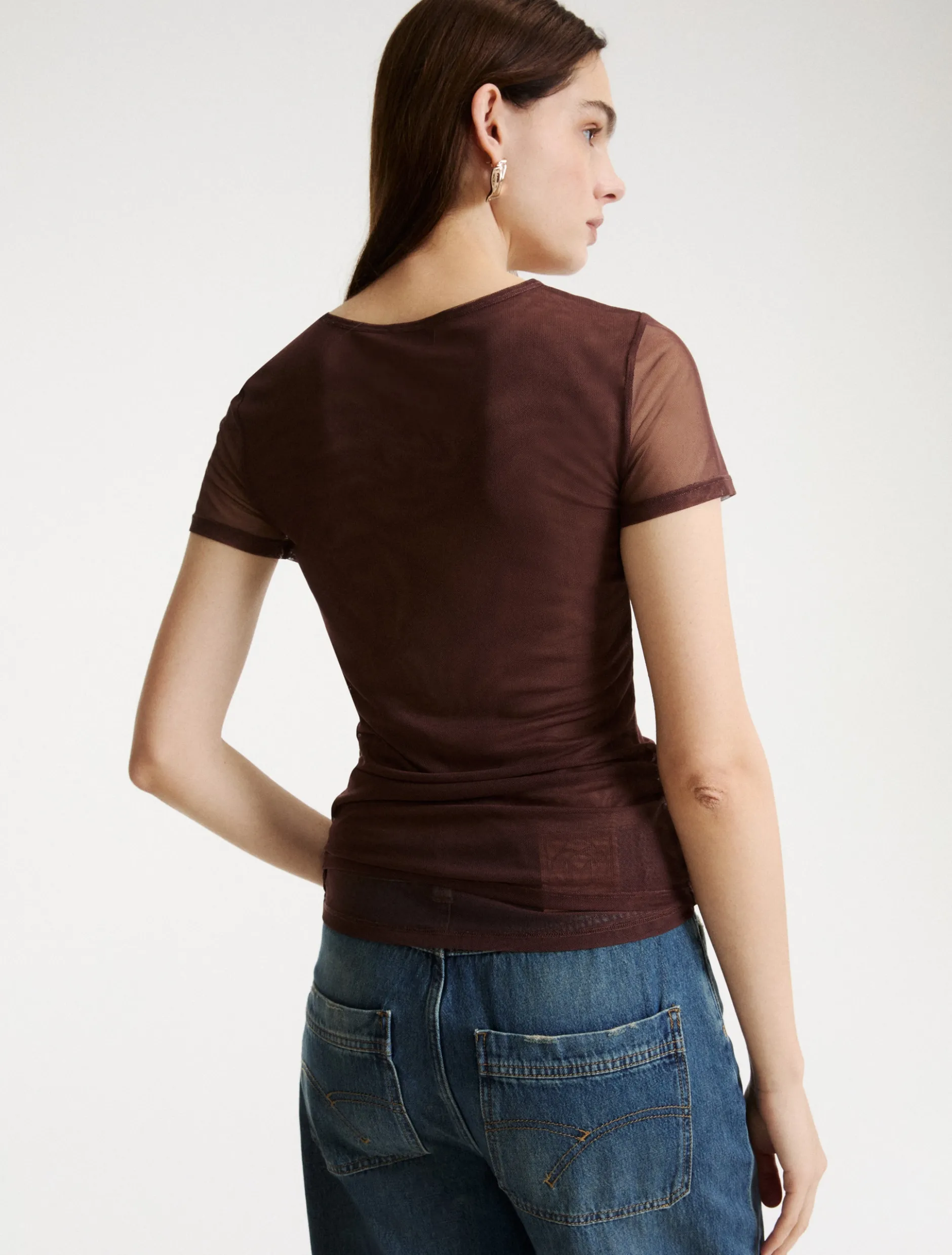 T-shirt in tulle stretch - MARRONE